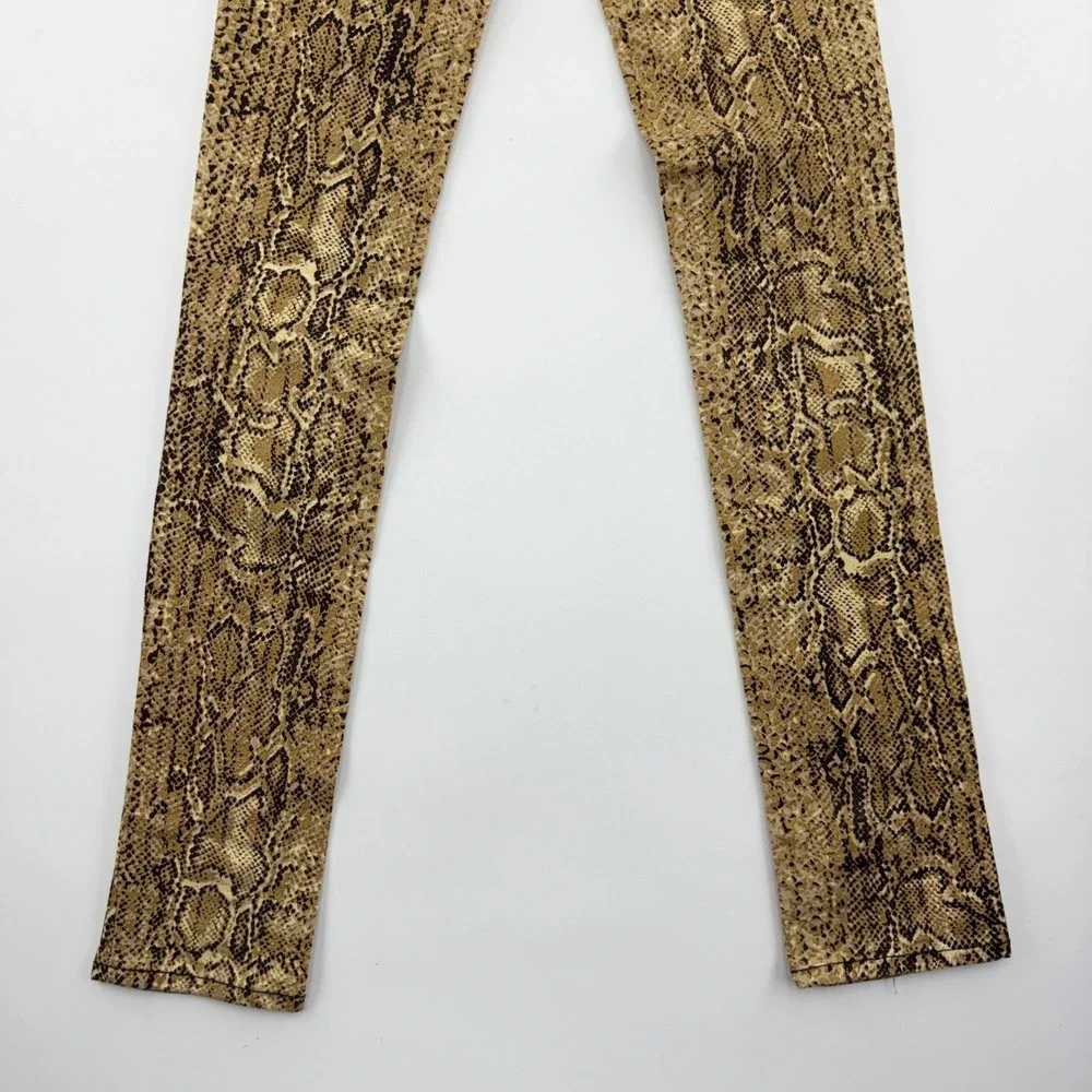 Tory Burch Super Skinny Snakeskin Print Pants Brown Tan Stretch Size 24 11101266